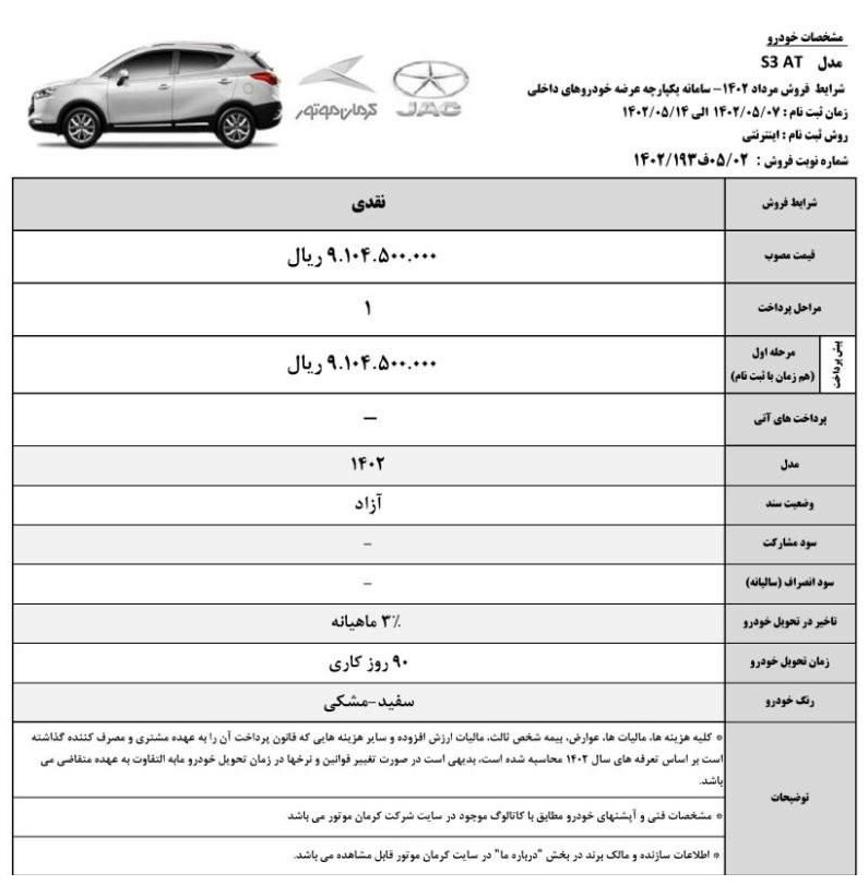 فروش فوری کرمان موتور مرداد 1402